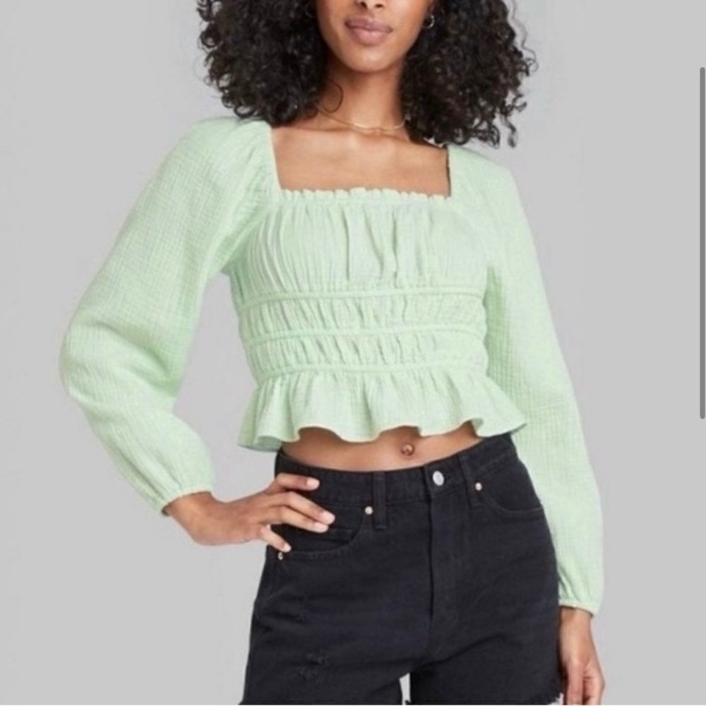 Wild Fable Puffer Sleeve Crop Top Size L